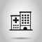 Hospital building icon in flat style. Infirmary vector illustration on isolated background. Medical ambulance business concept