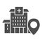 Hospital building with location marker solid icon, Navigation concept, clinic pointer sign on white background, Hospital