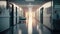 Hospital corridor floor with rooms background, empty space scene, clinic interior tunnel background, hallway, pathway for mock up