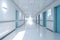 Hospital corridor, interior of modern hospital hallway, hygiene and hi-tech science lab, no people healthcare workplace background