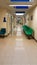 Hospital corridor windows doors benches for background