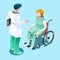 Hospital Doctor Talking with Patient Vector Isometric People