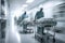 Hospital emergency team rush patient in clinic corridor. Generative AI