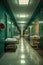 hospital hallway with empty beds and medical equipment