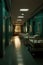 hospital hallway with empty beds and medical equipment