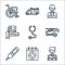 Hospital line icons. linear set. quality vector line set such as paramedic, medical, thermometer, helicopter, stethoscope, medical