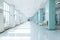 Hospital lobby, white and blue colored modern medical office hallway interior, dental clinic, aesthetics clinic, healthcare and