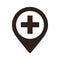 Hospital map pin. Medical service location pin. GPS healthcare location symbol for apps and websites