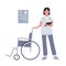 Hospital medical smiling nurse with wheelchair