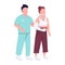 Hospital patient with broken hand and traumatologist flat color vector faceless character