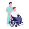 Hospital patient in wheelchair flat color vector faceless character