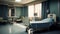 Hospital room with beds and equipment. 3d rendering. Toned image. Interior of a modern hospital room. 3d render image. Empty