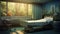 Hospital room with beds and equipment. 3d rendering. Toned image. Interior of a modern hospital room. 3d render image. Empty