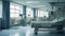 Hospital room with beds and equipment. 3d rendering. Toned image. Interior of a modern hospital room. 3d render image. Empty