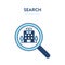 Hospital search icon. Vector illustration of a magnifier tool with hospital building inside. Represents concept of searching for