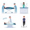 Hospital staff and patients flat illustrations set