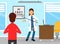 Hospital Staff with Woman Oculist Doctor with Pointer and Patient Looking at Eye Chart Vector Illustration