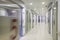 Hospital surgery corridor with rooms. Nobody