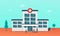 Hospital visit activity design concept. Doctor and old man patient in front of hospital building. Flat vector illustration