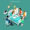 Hospital ward patient bed family care flat isometric vector 3d