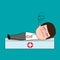 Hospitalisation of the patient. A sick person is in a medical bed. Vector illustration