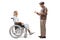 Hospitalized female patient in a wheelchair and an elderly man talking