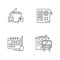 Hostel pixel perfect linear icons set. Renting room for night. Intercom. Security. Cleaning schedule. Customizable thin