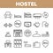 Hostel, Tourist Accommodation Vector Linear Icons Set