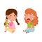 Hostile Kid with Angry Grimace Taking Away Doll from Her Crying Agemate Vector Illustration