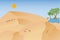 Hot african desert landscape with camels, dunes
