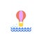 Hot air balloon above sea flat icon