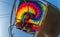 Hot air balloon or aerostat and burner equipment, close up from inside