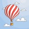 Hot air balloon in blue sky with clouds under the sea for travel agency, motivation, business development, greeting card