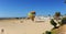 Hot air balloon on the Chorrillo Rompidillo beach in Rota, Costa de la Luz Cadiz, Spain.