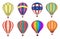 Hot air balloon. Colored aircraft transport with basket sky airing flight vector collection