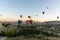 Hot Air Balloon Festival in Goreme National Park in Cappadocia - more than 70 balloons rise into the sky every morning in October.