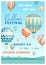 Hot air balloon festival vector poster template. Summer event promotion decorated with flying balloons in sky on