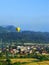 Hot air balloon flying above Vang Vieng town, Vientiane Province