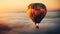 Hot air balloon flying in mid air, an adventurous transportation outdoors generated by AI