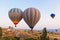 Hot air balloon flying over Cappadocia Turkey