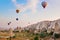 Hot air balloon flying over Cappadocia Turkey