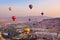 Hot air balloon flying over Cappadocia Turkey