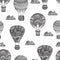 Hot air balloon, gas balloons, aircraft. Seamless black and whit