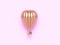 Hot air balloon golden, colorful aerostat isolated on pink background. 3d render