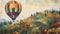 Hot air balloon journey over vibrant mountain range in autumn generated by AI