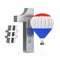 Hot Air Balloon near Chrome Number One Sign. 3d Rendering