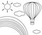 Hot air balloon with rainbow, picture for children to be colored, isolated.