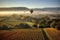 Hot air balloon ride over beautiful Tuscany, Italy. Generative AI
