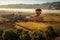 Hot air balloon ride over beautiful Tuscany, Italy. Generative AI