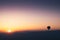 Hot air balloon silhouette with sun rising over the mountains